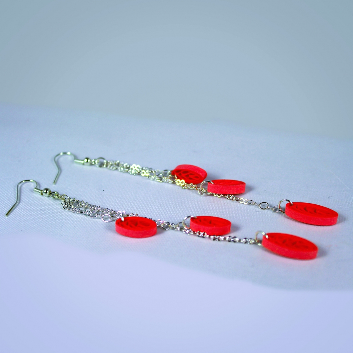 Red Dangle Fringe Leaves Earrings